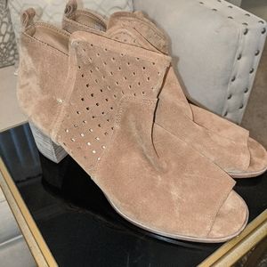 Suede peep toe booties